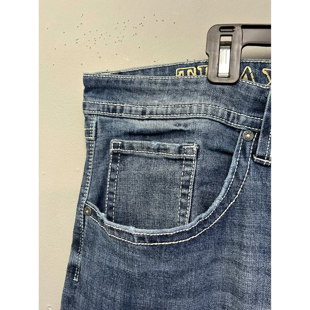 TK Axel Jeans Mens 40x30 Blue Slim Boot Medium Wash Contrast‎ Stitch Flap Pocket